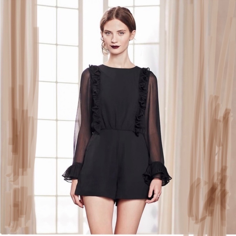 Lauren Conrad Runway Black Long Sleeve Romper Ruffles Woman's US Size 12 New